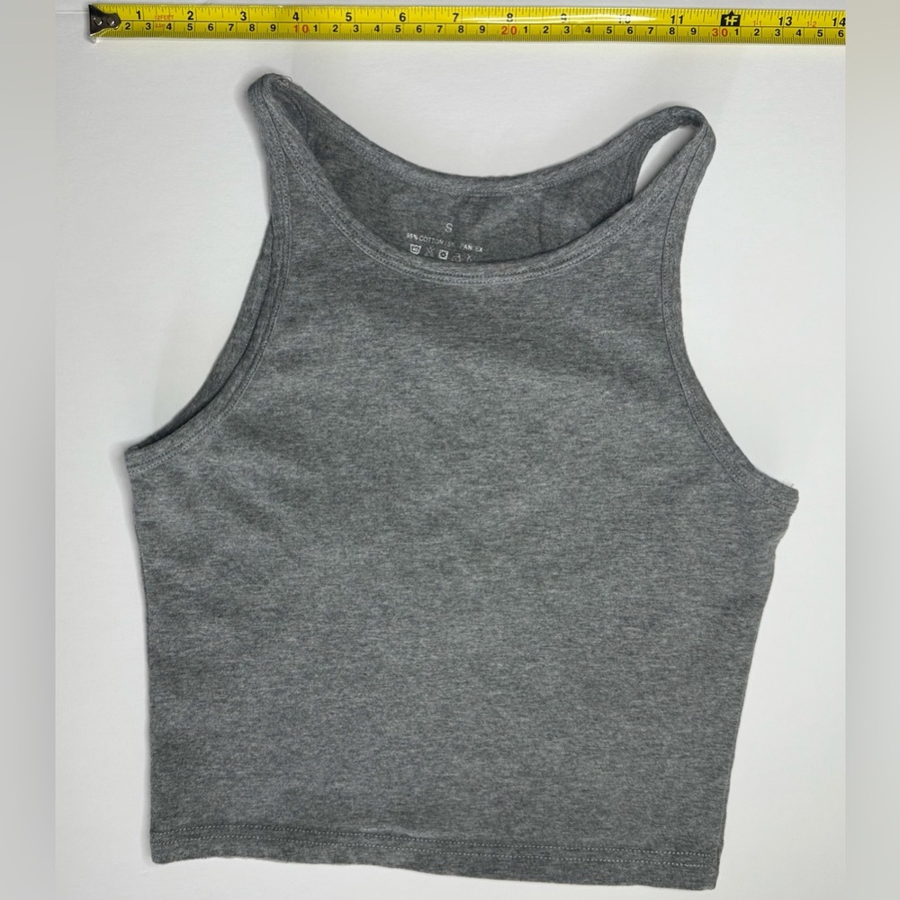 Sleeveless Cropped Athletic Tank Top High Neck Light Gray Size S - Picture 4 of 5